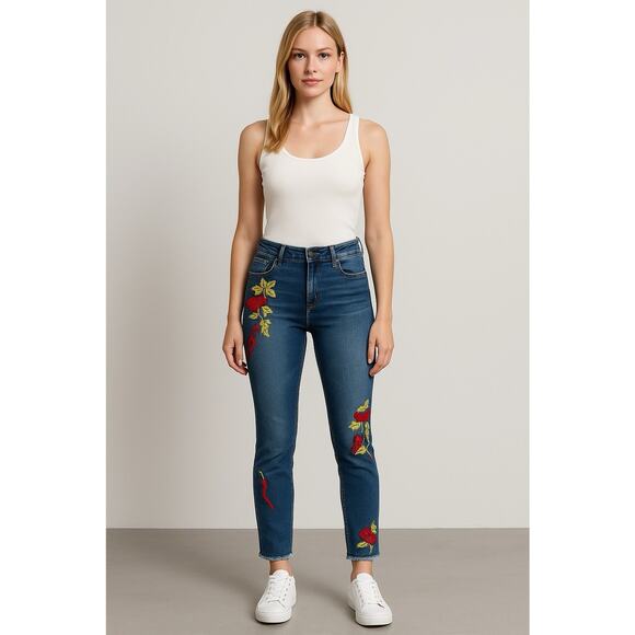 Indigo Rein Women’s SkinAnkle Jeans Size 9 – Floral & Chili Embroidery, Stretchy - Picture 1 of 14
